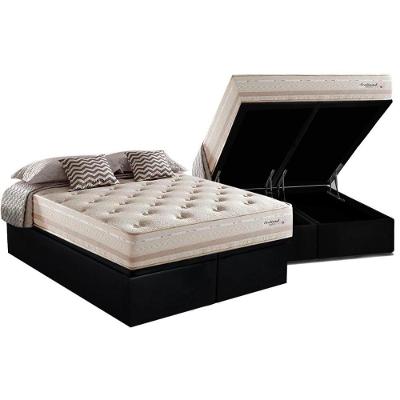 Kit Cama Box Baú Queen Scotland Euro Pillow Molas Bonnel Preto Herval