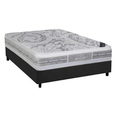 Kit Cama Box Casal Molas Ensacadas Látex Plush Euro Pillow Suede Cinza