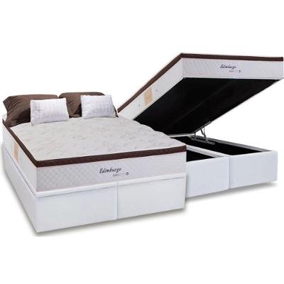 Kit Cama Box Baú Queen Edimburgo Euro Pillow Molas Bonnel Branco Herval