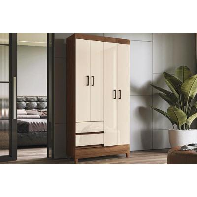 Guarda Roupa Solteiro Fit 4 Portas de Bater 2 Gavetas MDF Off White Santos Andirá
