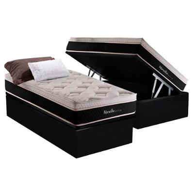 Kit Cama Box Baú Solteiro Marselha Molas Bonnel Suede Preto Herval
