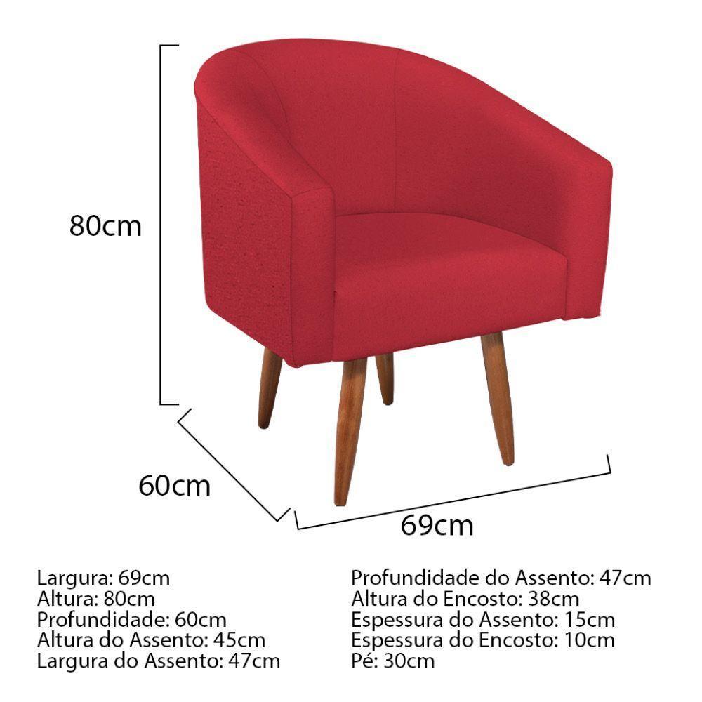 Kit Diva Recamier Heitor 140Cm Lado Direito E 02 Poltronas Luiza Suede - Amarena Móveis Vermelho - 4