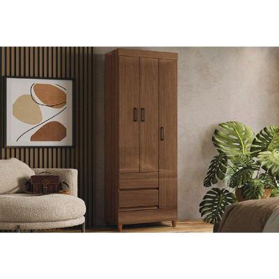 Guarda Roupa Solteiro Fit 3 Portas de Bater 2 Gavetas MDF Jequitiba