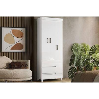 Guarda Roupa Solteiro Fit 3 Portas de Bater 2 Gavetas MDF Branco