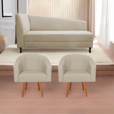 Kit Diva Recamier Heitor 140Cm Lado Esquerdo E 02 Poltronas Luiza Suede - Amarena Móveis Bege