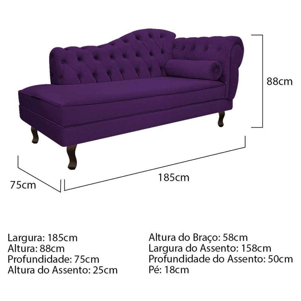 Kit Diva Recamier Diana 185Cm Lado Esquerdo E 02 Poltronas Julia Suede - Amarena Móveis Roxo - 5