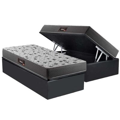 Kit Cama Box Baú Solteiro Ortopédico D65 Black Suede Cinza Herval