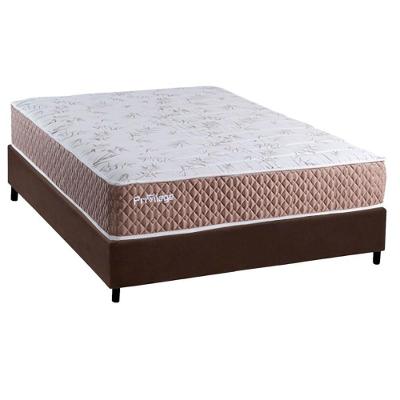 Kit Cama Box Casal Privilege Molas Ensacadas Suede Marrom Paropas