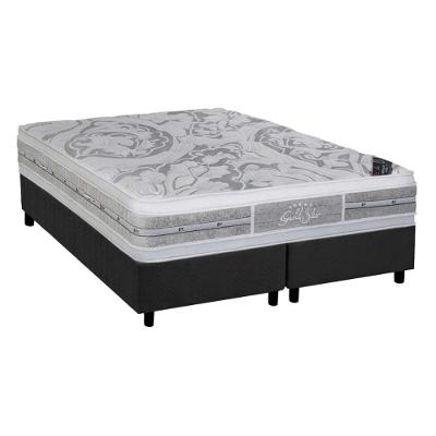 Kit Cama Box Colchão Queen Molas Ensacadas Látex Plush Suede Cinza Castor