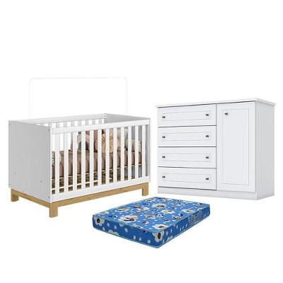 Kit Berço Americano Mini Cama Q Encanto Slim MDP Colchão Incluso Branco Qmovi