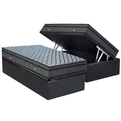 Kit Cama Box Baú Solteiro Orthotel Luxo Molas Ensacadas Suede Cinza Ortobom