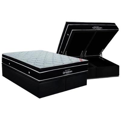 Kit Cama Box Baú King Elegant Molas Ensacadas Euro Pillow Suede Preto Ortobom