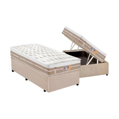 Kit Cama Box Baú Solteiro Silverstar Molas Ensacadas Suede Bege