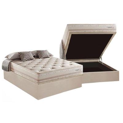 Kit Cama Box Baú Casal Scotland Molas Bonnel Suede Bege Herval