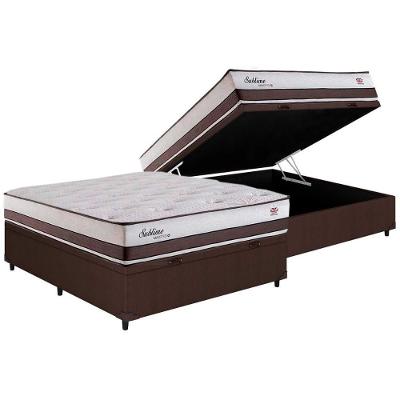 Kit Cama Box Baú Casal Sublime Euro Pillow Molas Marrom Herval