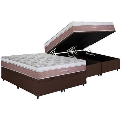 Kit Cama Box Baú King Coimbra Euro Pillow Courino Marrom Herval