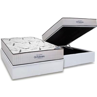 Kit Cama Box Baú Casal D45 Hight Foam Espuma Courino Branco Ortobom