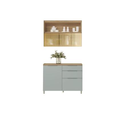 Cozinha Marquesa CZ427 2 Portas 3 Gavetas MDF 120CM Nature e Verde Nesher