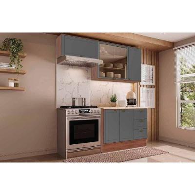 Cozinha Modulada Bella C3P23 3 Portas 3 Gavetas MDF Nogal e Cinza Carraro