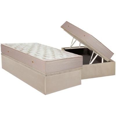 Kit Cama Box Baú Solteiro Orthotel SLX Molas Ensacadas Suede Bege Ortobom