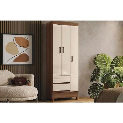 Guarda Roupa Solteiro Fit 3.2 3 Portas 2 Gavetas MDF Jequitiba-Off White