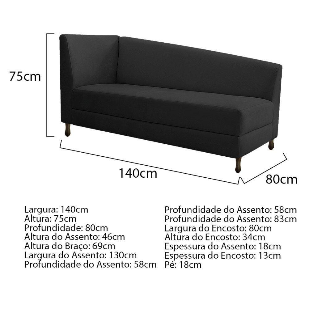 Kit Diva Recamier Heitor 140Cm Lado Direito E 02 Poltronas Luiza Suede - Amarena Móveis Preto - 5