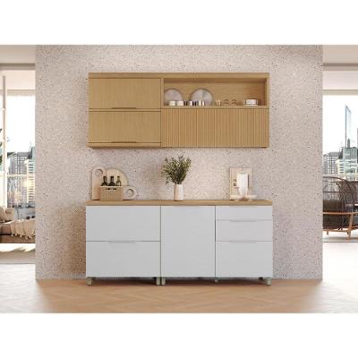 Cozinha Completa Marquesa CZ428 5 Portas 4 Gavetas MDF Branca e Nature Nesher Móveis