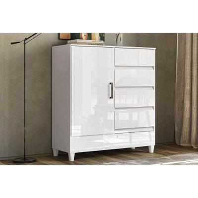Cômoda 1.4 Fit 1 Porta 4 Gavetas MDF Puxador Plástico Branco Santos Andirá