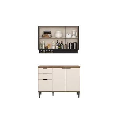 Cozinha Alpha C2P51 6 Portas 2 Gavetas MDF 120CM Freijó Off White Preto Carraro