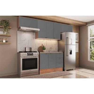 Cozinha Completa Bella C4P254 6 Portas 3 Gavetas MDF Nogal e Cinza
