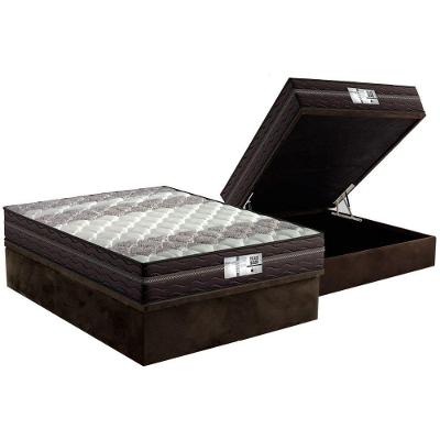 Kit Cama Box Baú Casal Palace Black Molas Bonnel Suede Marrom Probel