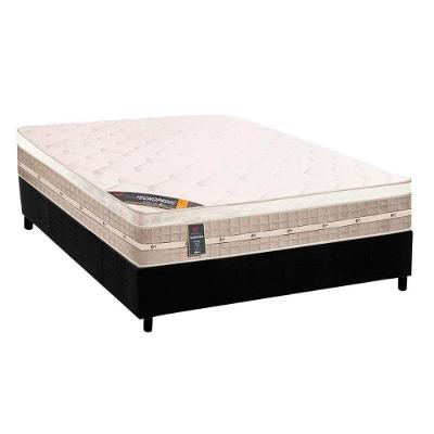 Kit Cama Box Casal Suede Black Colchão Molas Pocket Euro Pillow Castor Preto