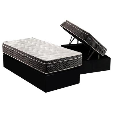 Kit Cama Box Baú Solteiro Olímpia Euro Pillow Molas Bonnel Suede Preto Colchão Paropas