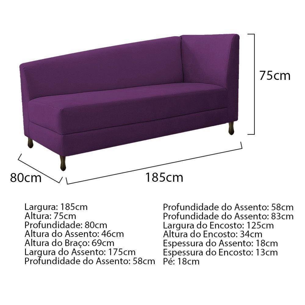 Kit Diva Recamier Heitor 185Cm Lado Esquerdo E 02 Poltronas Luiza Suede - Doce Sonho Móveis Roxo - 3