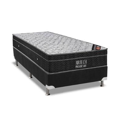 Cama Box Solteiro Molas Nanolastic Airtech Euro Pillow Suede Preto Ortobom