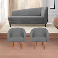Kit Diva Recamier Heitor 185Cm Lado Esquerdo E 02 Poltronas Luiza Suede - Doce Sonho Móveis Cinza - 1