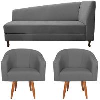 Kit Diva Recamier Heitor 185Cm Lado Esquerdo E 02 Poltronas Luiza Suede - Doce Sonho Móveis Cinza - 6