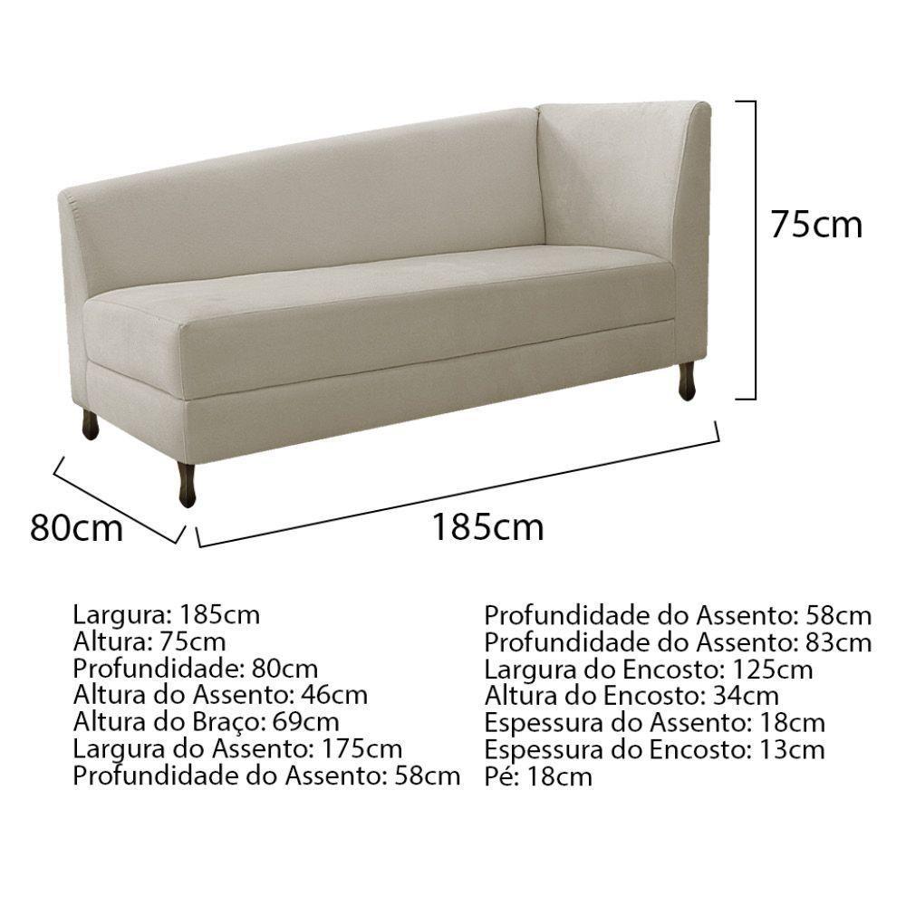 Kit Diva Recamier Heitor 185Cm Lado Esquerdo E 02 Poltronas Luiza Linho - Doce Sonho Móveis Bege - 3