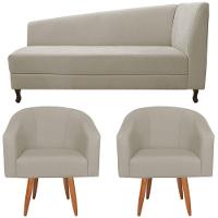 Kit Diva Recamier Heitor 185Cm Lado Esquerdo E 02 Poltronas Luiza Linho - Doce Sonho Móveis Bege - 6