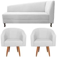 Kit Diva Recamier Heitor 185Cm Lado Esquerdo E 02 Poltronas Luiza Suede - Amarena Móveis Branco - 6