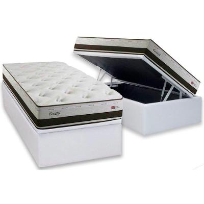 Kit Cama Box Baú Solteiro Cardiff Molas Bonnel Courino Branco Herval