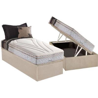 Cama Box Baú Solteiro American Euro Pillow Bonnel Suede Bege Herval