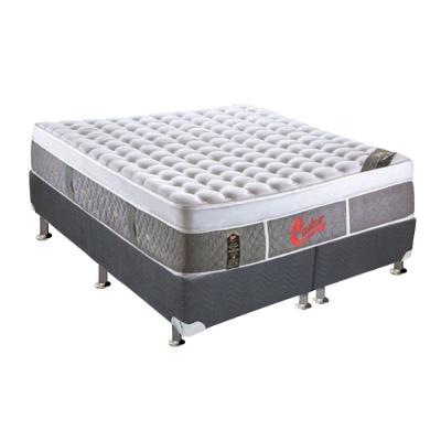 Cama Box Queen Physical Suede Cinza com Colchão Molas Light Plush Euro Pillow Ortobom