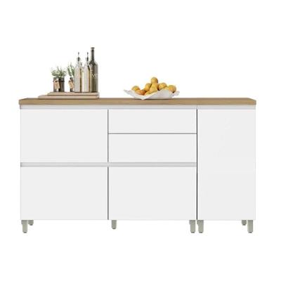 Balcão de Cozinha Rainha 2 Portas 4 Gavetas MDF Branca e Nature Nesher Móveis