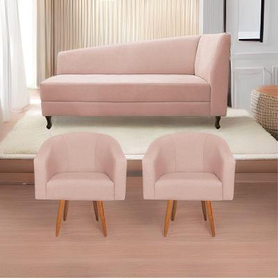 Kit Diva Recamier Heitor 185Cm Lado Esquerdo E 02 Poltronas Luiza Suede - Doce Sonho Móveis Rosê