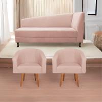 Kit Diva Recamier Heitor 185Cm Lado Esquerdo E 02 Poltronas Luiza Suede - Doce Sonho Móveis Rosê - 1