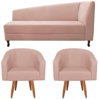Kit Diva Recamier Heitor 185Cm Lado Esquerdo E 02 Poltronas Luiza Suede - Doce Sonho Móveis Rosê - 6