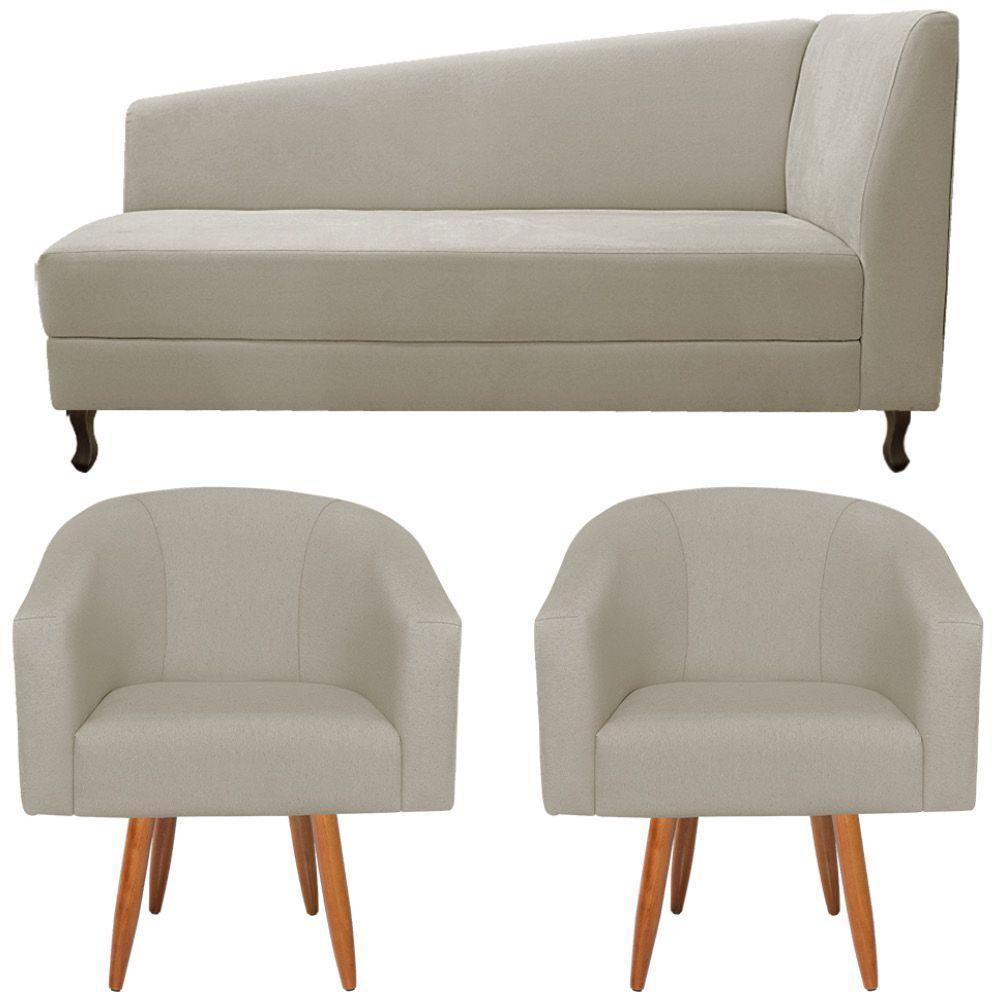 Kit Diva Recamier Heitor 185Cm Lado Esquerdo E 02 Poltronas Luiza Linho - Amarena Móveis Bege - 6