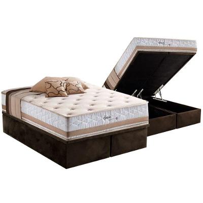 Cama Box Baú Queen Molas Maxspring Spain Euro Pillow Suede Marrom Herval