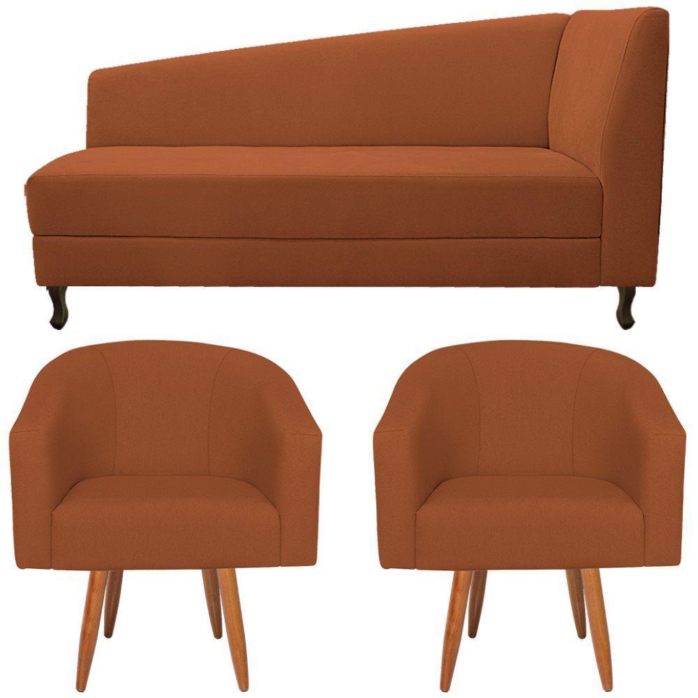 Kit Diva Recamier Heitor 185Cm Lado Esquerdo E 02 Poltronas Luiza Suede - Amarena Móveis Terracota - 6